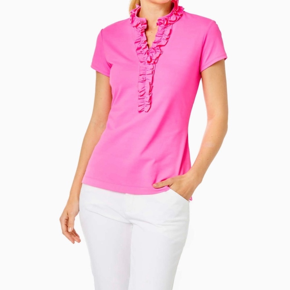 Lilly Pulitzer Luxletic Frida Ruffle Top UPF50+ Women’s size XL Pink Athleisure - Picture 10 of 10